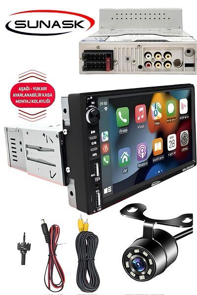 SUNASK Sn-8800 7inc Carplay - حافظة رفيعة قابلة للتعديل، شاشة مزدوجة Tofaş Şahin Doğan متوافقة مع الكاميرا 4x55