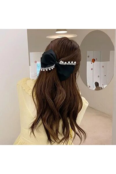 MODAMAYS مشبك نسائي أنيق ورائع من حجر الساتان الأسود واللؤلؤ