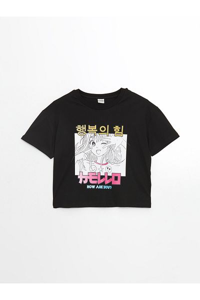 LC Waikiki Tricou Crop pentru fetiță cu imprimeu anime cu gât crew