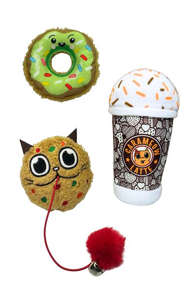Miyav Miyavcafe Set of 3 Cat Toys Carameow Latte Plush Cookie and Plush Donut Sound Cat Toys