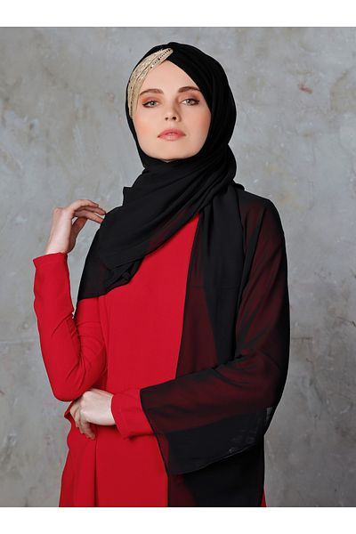 Differenza شال حجاب جاهز بعقدة ترتر لامعة - نصف ذهبي