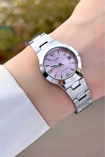 Casio Silver Color Women's Wristwatch with Pink Cord