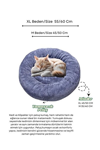 Med Online Peluş Kedi ve Köpek Yatağı Sıcak ve Yumuşacık Minder Evcil Hayvan