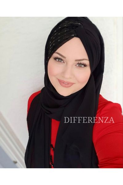 Differenza Şal Hijab gata cu nod cu paiete cu sclipici - negru