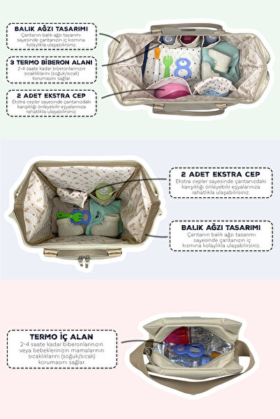Stylo X Pro Bej Anne Bebek Sırt Çantası Omuz Çantası Ve Biberonluk Çantası 3'lü Set