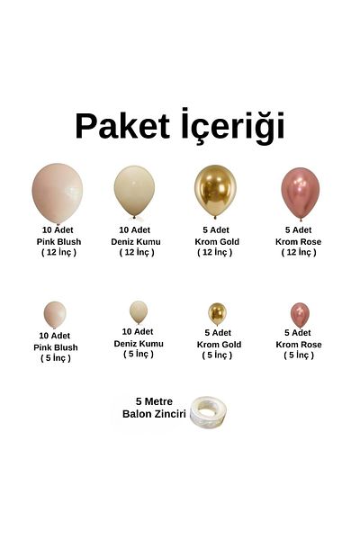 Organizasyon Pazarı Set of 60 Pink Blush, Sea Sand and Chrome Rose Gold Balloon Chains