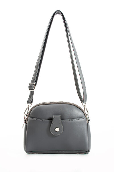 Morpelikan Women's Faux Leather Adjustable Cross Strap 4 Compartment Magnet Buckle Detailed Gray Shoulder Bag