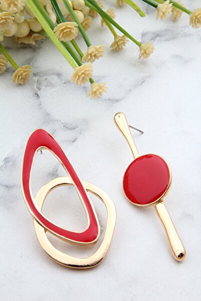 Pelin Aksesuar Kırmızı Asimetrik Tasarım Küpe