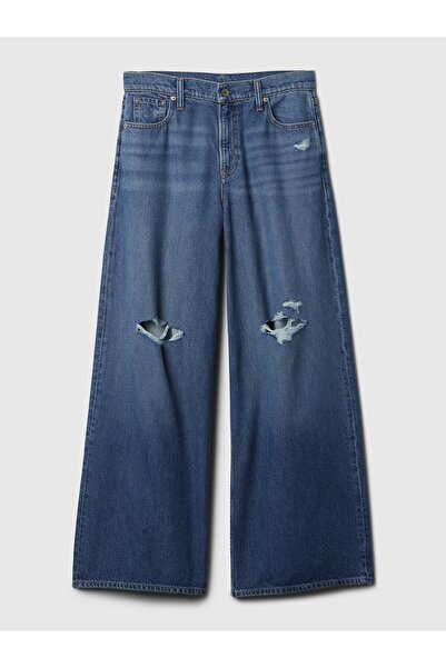 GAP Kadın Koyu Mavi Mid Rise UltraSoft Baggy Jean Pantolon