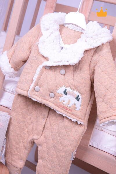 Babyhola Ceket Takım Görünümlü Velsoft Tulum Kız Erkek Bebek Çocuk Kapüşonlu Kışlık Tulum 12518