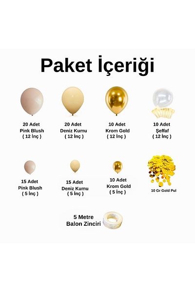 Organizasyon Pazarı Retro Pink Balloon Set - Sea Sand, Chrome Gold, Transparent 100-Piece Chain Set 10gr