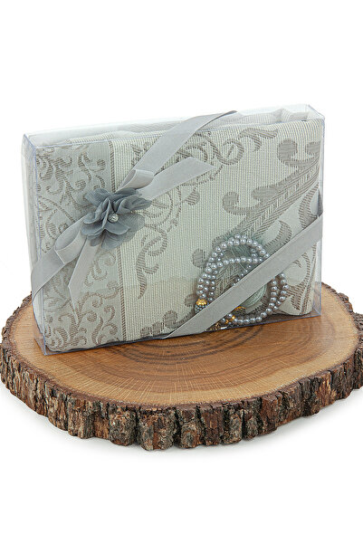 ihvan online Dowry Prayer Rug Set with Gift Box and Pearl Prayer Beads Suitable for Bride and Groom Bundle Gray