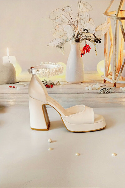Modavien Kadın 10 Cm Platform Beyaz incili Gelin Ayakkabısı