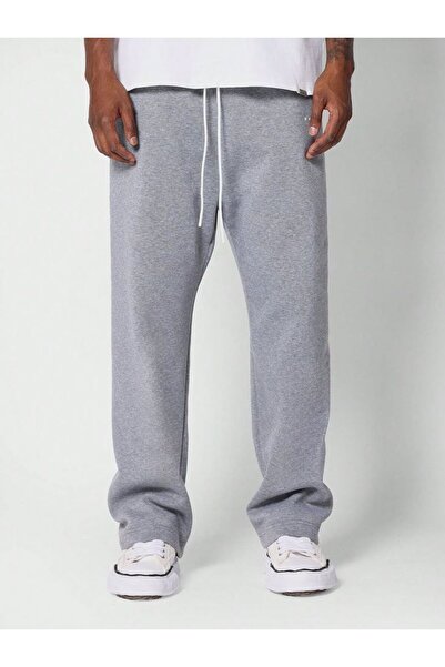 FİTGO Gri Düz Paça 3 Iplik Erkek Eşofman Altı