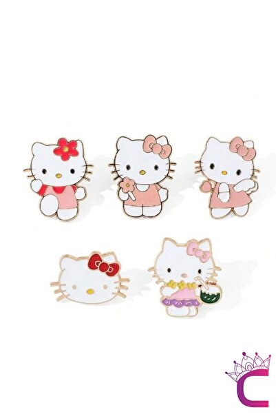 Cinderella 5'li Hello Kitty Tasarım Rozet Pin Broş Seti - Hediyelik Çocuk Aksesuar Arkadaşa Çanta Yaka Iğnesi