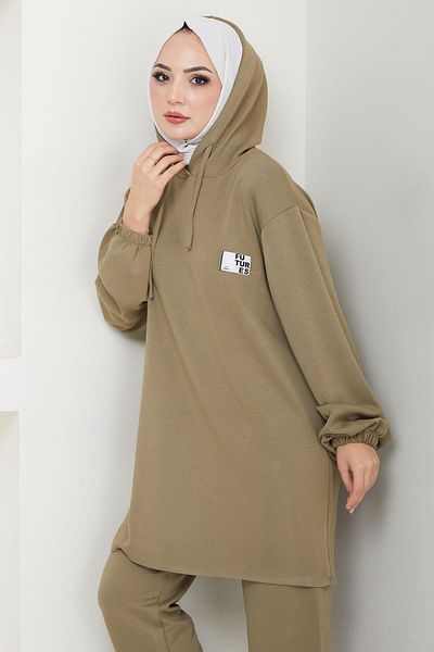 hafsamina Mink Hm2654 - Arma Detailed Hooded Double Set