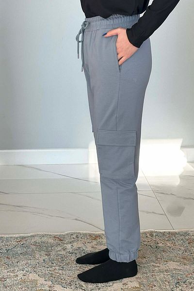 REMSA Pantaloni de sport pentru femei Ice Blue 7057 - Talie și picioare elastice, buzunare cargo