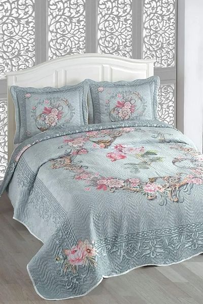 Örtüm Alice Double Quilted Bedspread Set - Blue