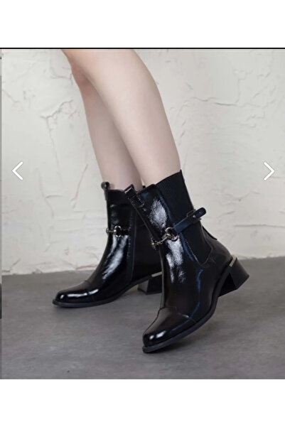 Butik Tugi Hakiki Deri Ortopedik Kadın Chelsea Bot SİYAH-RUGAN