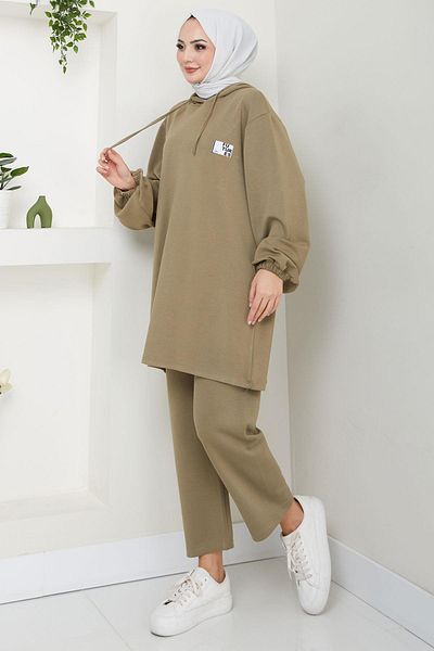 hafsamina Mink Hm2654 - Arma Detailed Hooded Double Set