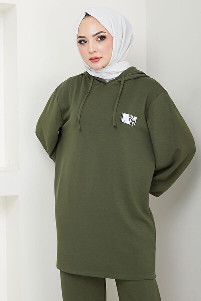 hafsamina Arma Detaylı Kapüşonlu İkili Takım Haki HM2654
