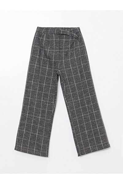 LC Waikiki Gray Plaid Girl's Trousers with Elastic Waist