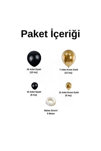Organizasyon Pazarı Pastel Black Chrome Gold - 60 Pieces Balloon Chain Set