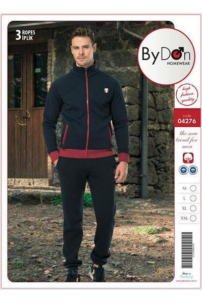 ByDon Ανδρικό σετ φούτερ από βαμβακερό 3 νήμα - μακρύ μανίκι, γιακάς, φερμουάρ και μανσέτες