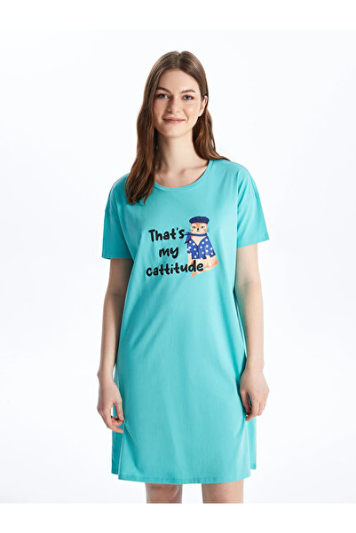 LC Waikiki LCW DREAM Bisiklet Yaka Baskılı Kısa Kollu Kadın Gecelik