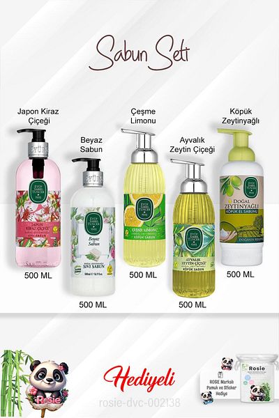 Eyüp Sabri Tuncer 500ml Ayvalık Olive Flower - Fountain Lime, Japanese Cherry Blossom, White Soap, with Olive Oil and Rosie