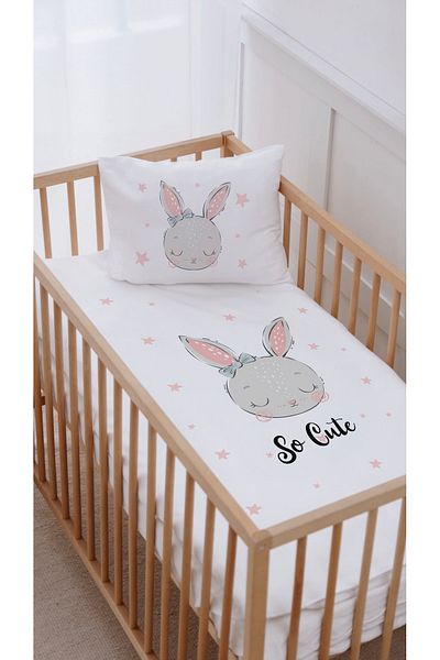 Lilabio 100% Cotton Mother's Side Crib Duvet Cover Set (60X100) Rabbit with Ribbon