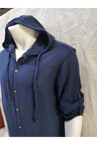 Sosyete Kaplumbağa Muslin Cotton Long Sleeve, Soft Hooded Men's Shirt