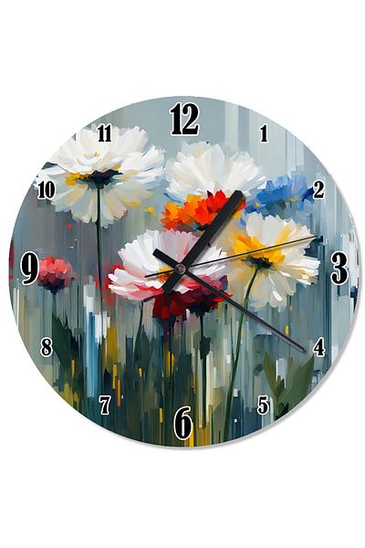 Tablomega White and Red Flowers Analog Wall Clock