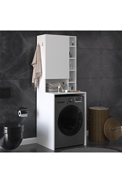 asratrend Asra Trend MDF Çamaşır Makinesi Üstü Banyo Dolabı - Kapaklı Depolam...
