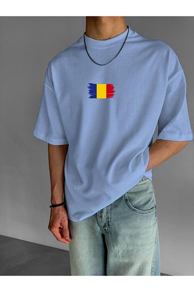 BENROMA 1 προϊόν δώρο για αγορές 6 και άνω Ρουμανίας Flag Printed Oversize T-shirt