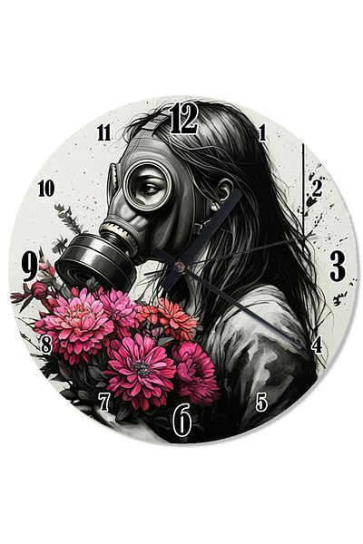 Tablomega Flower Shop Woman in Gas Mask Silent Wall Clock