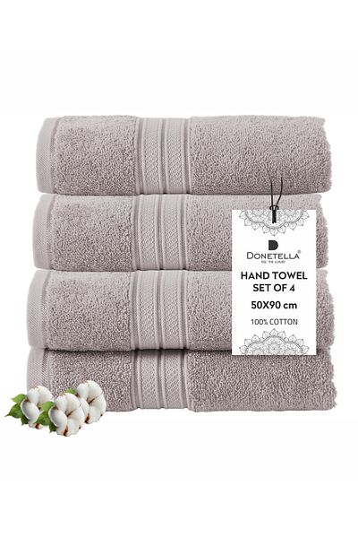 Donetella 4 - Pcs Premium Hand Towels (50x90cm) 600 GSM 100% Combed Cotton