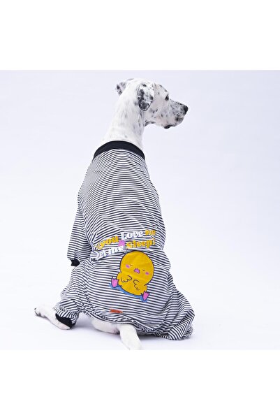 Pawstar Siyah Çizgili Orta ve Büyük Irk Köpek Pijaması - Köpek Tulumu - Köpek Kıyafeti (15 KG-45 KG)