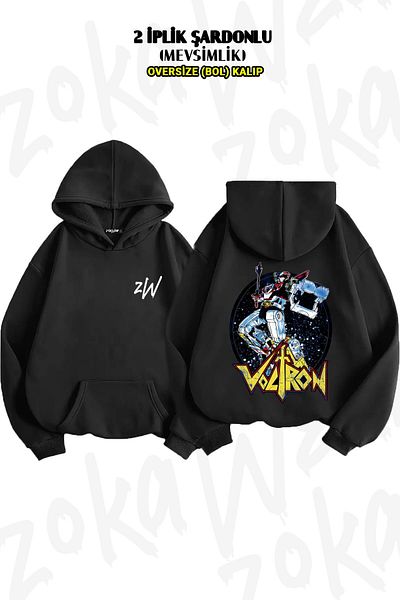 ZOKAWEAR Oversize Voltron Legendary Defender Retro Finishing Back Printed Hooded Sweatshirt (2 Thread)