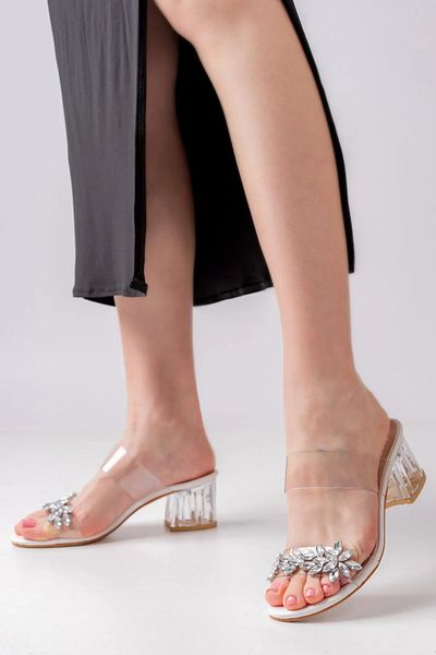 leopar by çetinay Pantofi/papuci de damă, strălucitori, eleganti, cu detaliu transparent de piatră