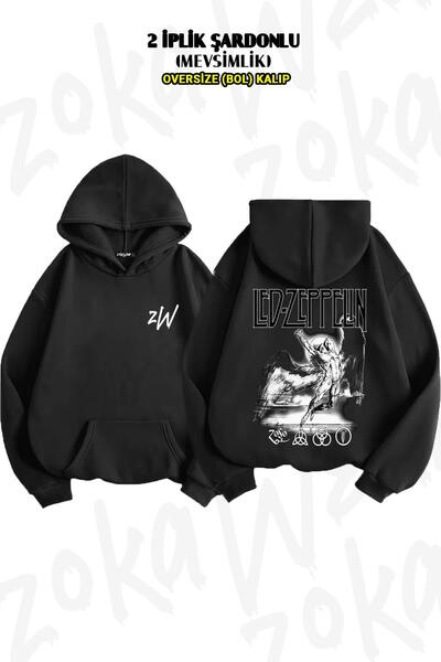 ZOKAWEAR Hanorac cu glugă supradimensionat cu model Icarus Led Zeppelin - 2 fire