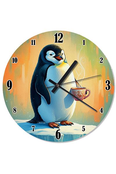 Tablomega Penguin Drinking Tea Printed Wall Clock