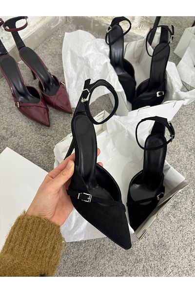 MYVOLANTE Black Suede Women's Classic Heeled Shoes