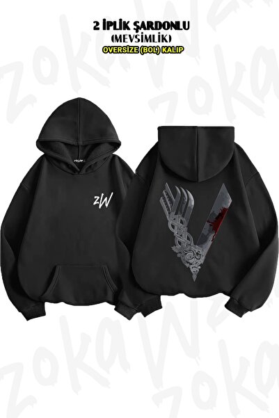 ZOKAWEAR Oversize kroj Logo Vikings Natrag Štampano Sa kapuljačom Dukserica (...