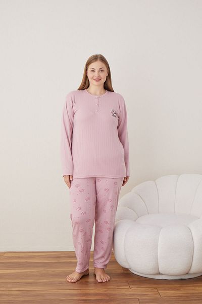 CALİA Γυναικείο Σετ Πιτζάμες με Κουμπιά Interlock Fabric Plus Size