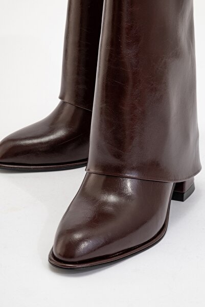 LuviShoes ELLAS Bordo Cilt Kadın Kalın Topuklu Bot
