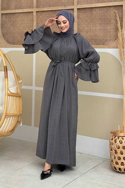 Bym Fashion Καπνιστό φόρεμα με μανίκια με βολάν μοντέλο 3925