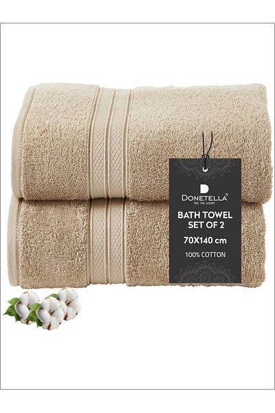 Donetella 2 - Pcs Premium Bath Towels (70x140cm) 600 GSM 100% Combed Cotton
