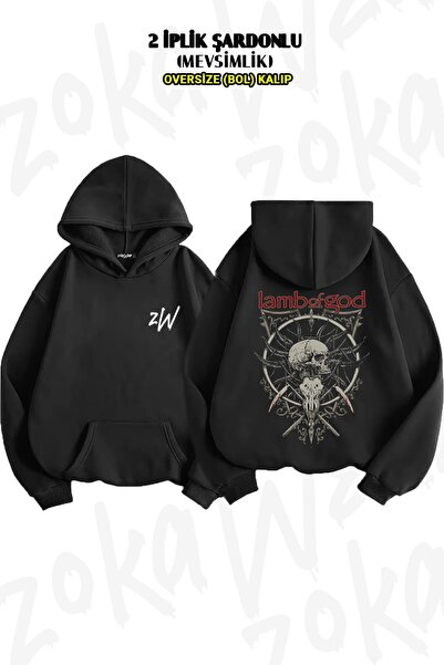ZOKAWEAR Prevelika majica sa kapuljačom sa leđnim printom lubanje Lamb Of God...