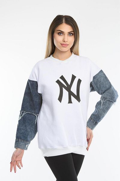 abawax SWEATSHIRT IMprimat DETALIAT JEANS CU MANCIURI